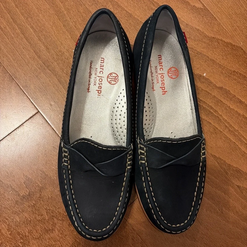 Marc Joseph New York Plymouth Street Twisted Penny Loafer Navy Sz 5 Girls Womens